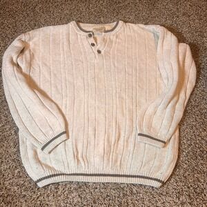 Faded Glory Mens Sweater L Large Khaki‎ Beige Cotton Blend Ribbed Knit Casual